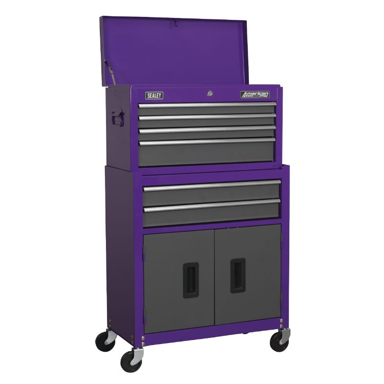 Sealey Topchest & Rollcab Combination 6 Drawer Ball-Bearing Slides - Purple/Grey