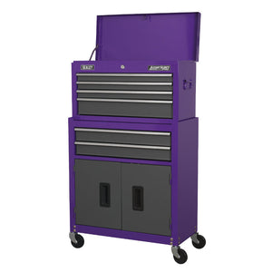 Sealey Topchest & Rollcab Combination 6 Drawer Ball-Bearing Slides - Purple/Grey