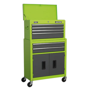 Sealey Topchest & Rollcab Combination 6 Drawer Ball-Bearing Slides - Green/Grey & 170pc Tool Kit