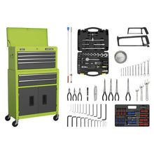 Load image into Gallery viewer, Sealey Topchest &amp; Rollcab Combination 6 Drawer Ball-Bearing Slides - Green/Grey &amp; 170pc Tool Kit
