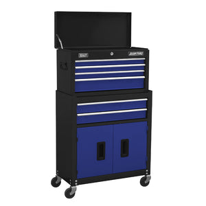 Sealey Topchest & Rollcab Combination 6 Drawer Ball-Bearing Slides - Black/Blue & 170pc Tool Kit