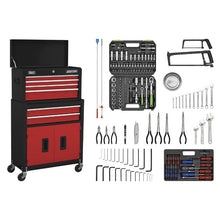 Load image into Gallery viewer, Sealey Topchest &amp; Rollcab Combination 6 Drawer Ball-Bearing Slides - Black/Red &amp; 170pc Tool Kit
