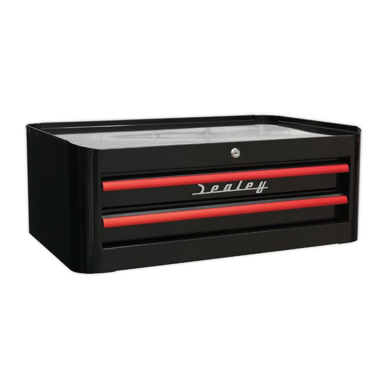 Sealey Mid-Box 2 Drawer Retro Style - Black, Red Anodised Drawer Pulls