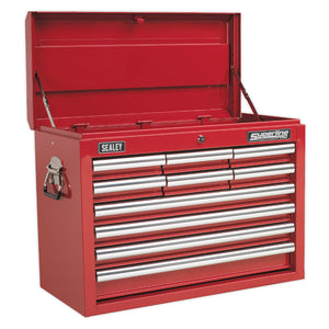 Sealey Topchest 10 Drawer Ball-Bearing Slides - Red & 140pc Tool Kit