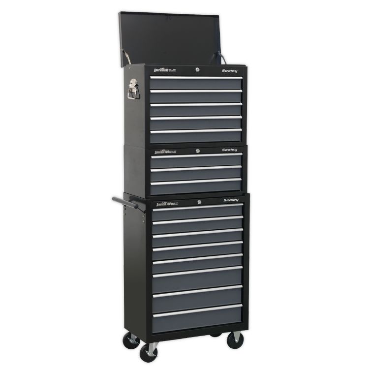 Sealey Toolchest Combination 16 Drawer Ball-Bearing Slides - Black/Grey (Siegen)