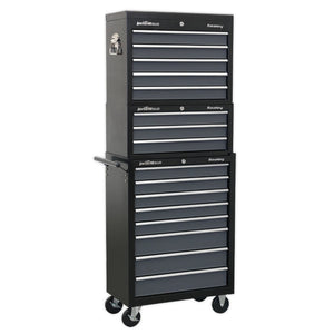 Sealey Toolchest Combination 16 Drawer Ball-Bearing Slides - Black/Grey (Siegen)