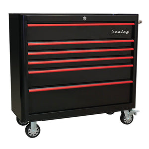 Sealey Retro Style Wide Topchest & Rollcab Combination 10 Drawer Black, Red Anodised Drawer Pull