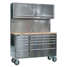 Load image into Gallery viewer, Sealey Mobile Stainless Steel Tool Cabinet 10 Drawer Backboard &amp; 2 Wall Cupboards
