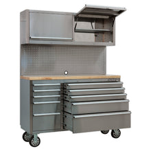 Load image into Gallery viewer, Sealey Mobile Stainless Steel Tool Cabinet 10 Drawer Backboard &amp; 2 Wall Cupboards
