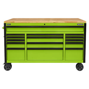 Sealey 15 Drawer Mobile Trolley, Wooden Worktop 1549mm