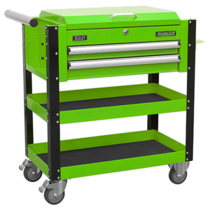 Sealey Heavy-Duty Mobile Tool & Parts Trolley - 2 Drawers & Lockable Top - Green