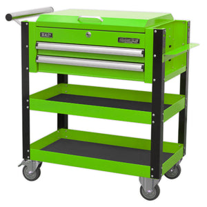 Sealey Heavy-Duty Mobile Tool & Parts Trolley - 2 Drawers & Lockable Top - Green