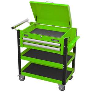 Sealey Heavy-Duty Mobile Tool & Parts Trolley - 2 Drawers & Lockable Top - Green