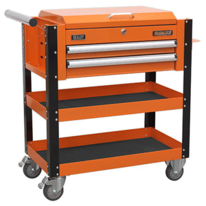 Sealey Heavy-Duty Mobile Tool & Parts Trolley - 2 Drawers & Lockable Top - Orange