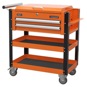 Sealey Heavy-Duty Mobile Tool & Parts Trolley - 2 Drawers & Lockable Top - Orange