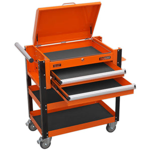 Sealey Heavy-Duty Mobile Tool & Parts Trolley - 2 Drawers & Lockable Top - Orange