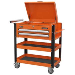 Sealey Heavy-Duty Mobile Tool & Parts Trolley - 2 Drawers & Lockable Top - Orange