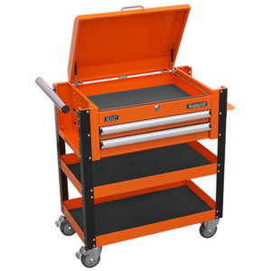 Sealey Heavy-Duty Mobile Tool & Parts Trolley - 2 Drawers & Lockable Top - Orange