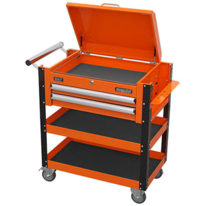 Sealey Heavy-Duty Mobile Tool & Parts Trolley - 2 Drawers & Lockable Top - Orange