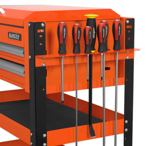 Sealey Heavy-Duty Mobile Tool & Parts Trolley - 2 Drawers & Lockable Top - Orange