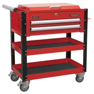 Sealey Heavy-Duty Mobile Tool & Parts Trolley - 2 Drawers & Lockable Top - Red