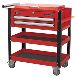 Sealey Heavy-Duty Mobile Tool & Parts Trolley - 2 Drawers & Lockable Top - Red