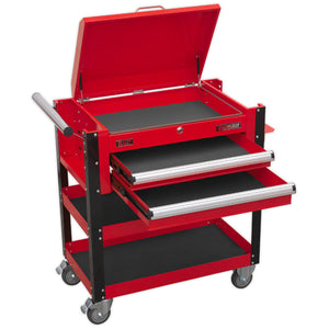 Sealey Heavy-Duty Mobile Tool & Parts Trolley - 2 Drawers & Lockable Top - Red