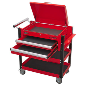 Sealey Heavy-Duty Mobile Tool & Parts Trolley - 2 Drawers & Lockable Top - Red