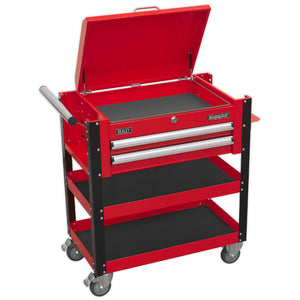 Sealey Heavy-Duty Mobile Tool & Parts Trolley - 2 Drawers & Lockable Top - Red