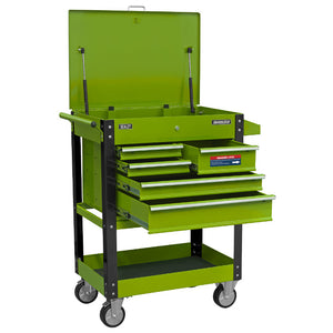 Sealey Heavy-Duty Mobile Tool & Parts Trolley - 5 Drawers & Lockable Top - Hi-Vis Green