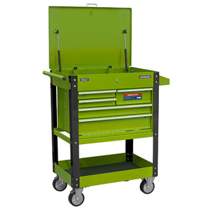 Sealey Heavy-Duty Mobile Tool & Parts Trolley - 5 Drawers & Lockable Top - Hi-Vis Green