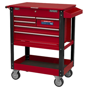 Sealey Heavy-Duty Mobile Tool & Parts Trolley - 5 Drawers & Lockable Top - Red