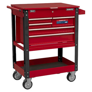 Sealey Heavy-Duty Mobile Tool & Parts Trolley - 5 Drawers & Lockable Top - Red