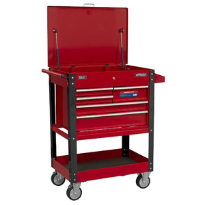 Sealey Heavy-Duty Mobile Tool & Parts Trolley - 5 Drawers & Lockable Top - Red