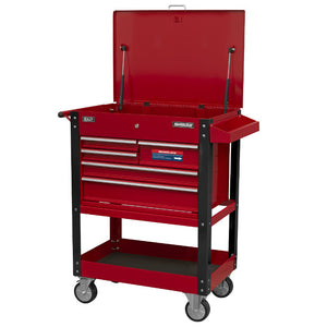 Sealey Heavy-Duty Mobile Tool & Parts Trolley - 5 Drawers & Lockable Top - Red