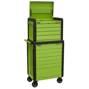 Sealey Topchest & Rollcab Combination 11 Drawer Push-To-Open - Hi-Vis Green