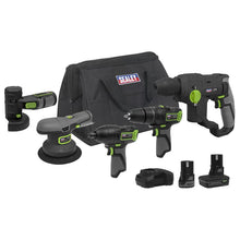 Load image into Gallery viewer, Sealey 5 x 10.8V SV10.8 Series Cordless Combo Kit - 2 Batteries (CP108VCOMBO7)
