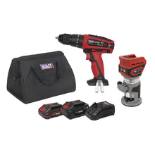 Load image into Gallery viewer, Sealey 2 x 20V SV20 Series Cordless Router &amp; Combi Drill Kit - 2 Batteries
