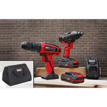 Load image into Gallery viewer, Sealey 20V SV20 Series Cordless 13mm Combi Drill/1/4&quot; Hex Drive Impact Driver Combo Kit
