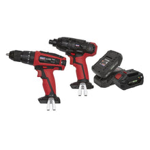 Load image into Gallery viewer, Sealey 20V SV20 Series Cordless 13mm Combi Drill/1/4&quot; Hex Drive Impact Driver Combo Kit
