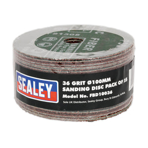 Sealey Sanding Disc Fibre Backed 100mm (4") 36Grit - Pack of 25