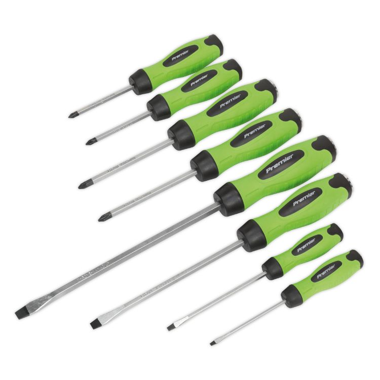 Sealey Screwdriver Set 8pc Hammer-Thru - Hi-Vis Green (Premier)