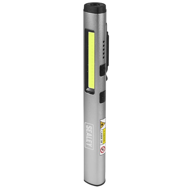 Sealey Penlight Torch, UV 5W COB & 3W SMD LED, Laser Pointer Rechargeable