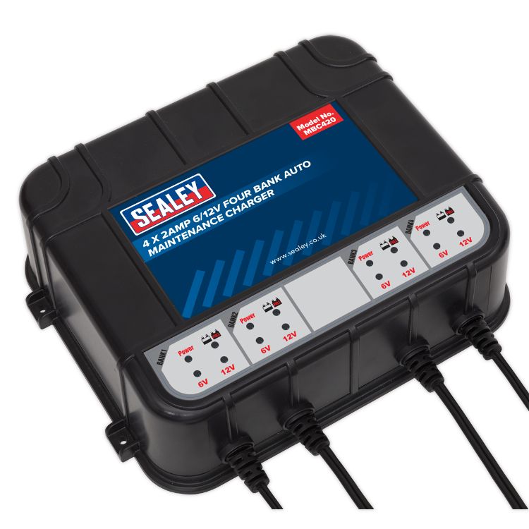 Sealey Four Bank 6/12V 8A (4 x 2A) Auto Maintenance Charger