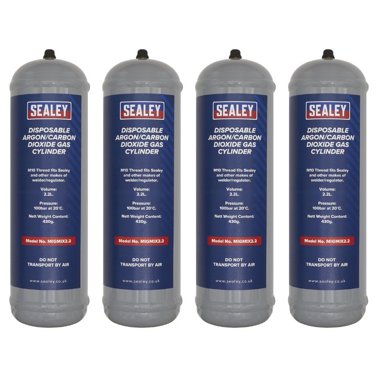 Sealey 430g 2.2L, Disposable Argon/Carbon Dioxide Gas Cylinder - Pack of 4