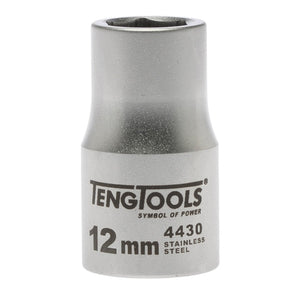 Teng Socket 1/2" Drive 12mm Stainless - 6pt