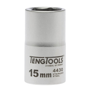 Teng Socket 1/2" Drive 15mm Stainless - 6pt