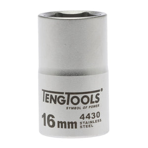 Teng Socket 1/2" Drive 16mm Stainless - 6pt