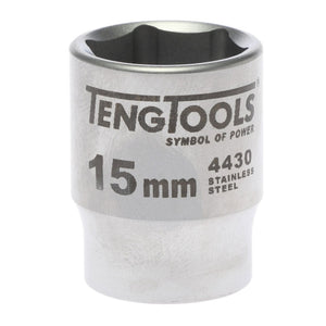 Teng Socket 3/8" Drive 15mm Stainless - 6pt