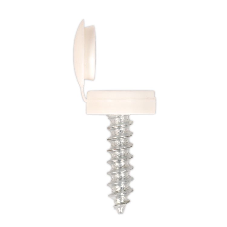 Sealey Numberplate Screw, Flip Cap 4.2 x 19mm White - Pack of 50